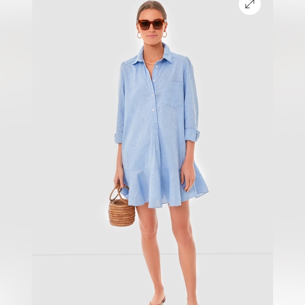 TUCKERNUCK Chambray Callahan Shirt Dress Women’s Medium Cotton Pockets Collared
